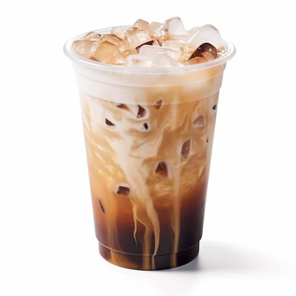 Iced Vietnamese coffee with condensed milk swirled into dark coffee, topped with ice.