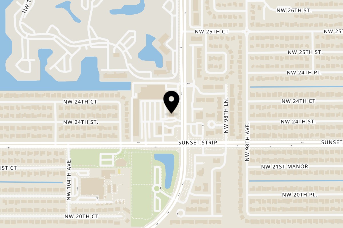Map showing the location of Pho 07 Vietnamese Restaurant on 10023 Sunset Strip in Sunrise